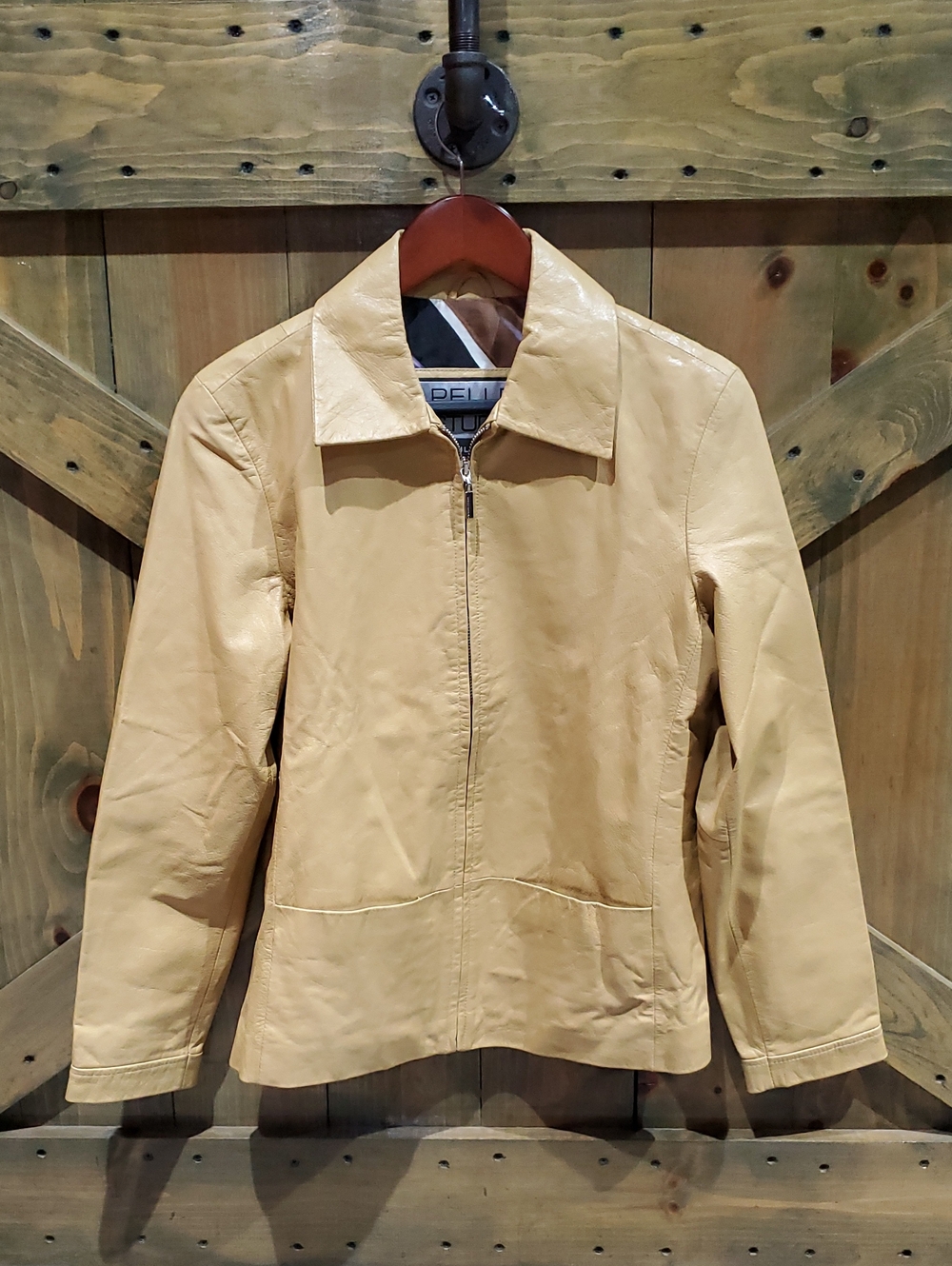 Wilsons Leather Light Beige Zip-Front Leather Jacket